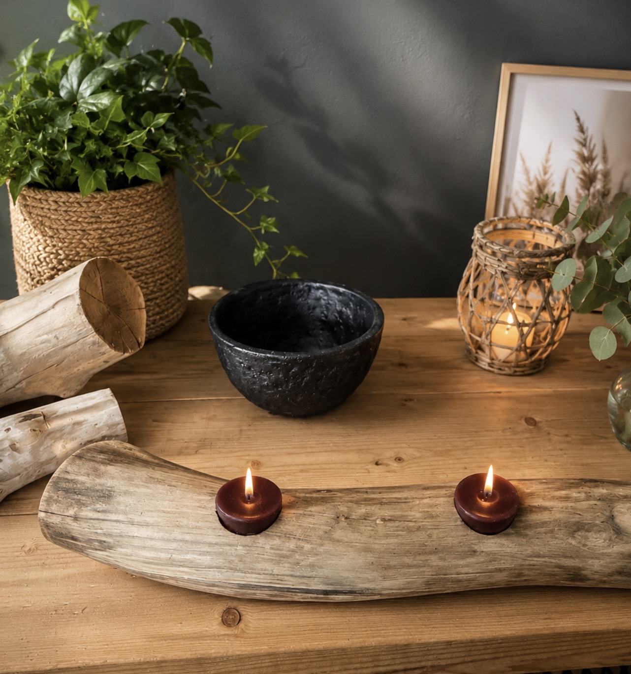 bougeoir en bois naturel